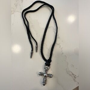 Campana Cross Pendant with Braided Leather Necklace